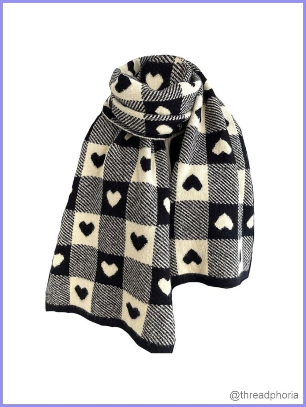 Vintage Cute Heart Plaid Scarf Cashmere Feel Warm Winter Scarf Shawl